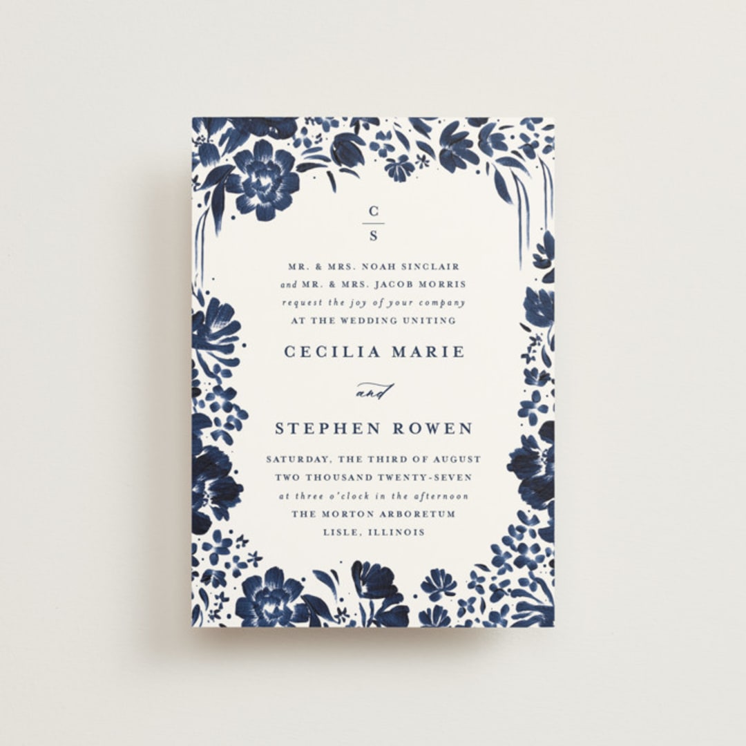 "brushstrokes in bloom" - Wedding Invitations in Indigo by Angela Marzuki - Front