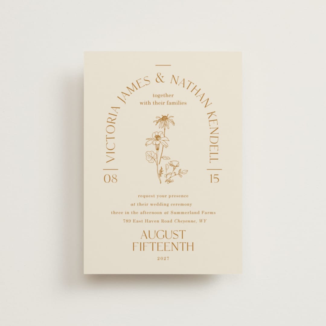 "Floral Type Arch" - Wedding Invitations in Cream by Baumbirdy - Front