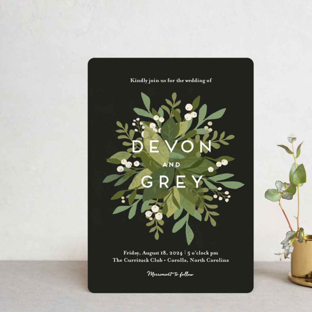 "Laurel of Greens" - Wedding Invitations in Midnight by Jennifer Wick - Front