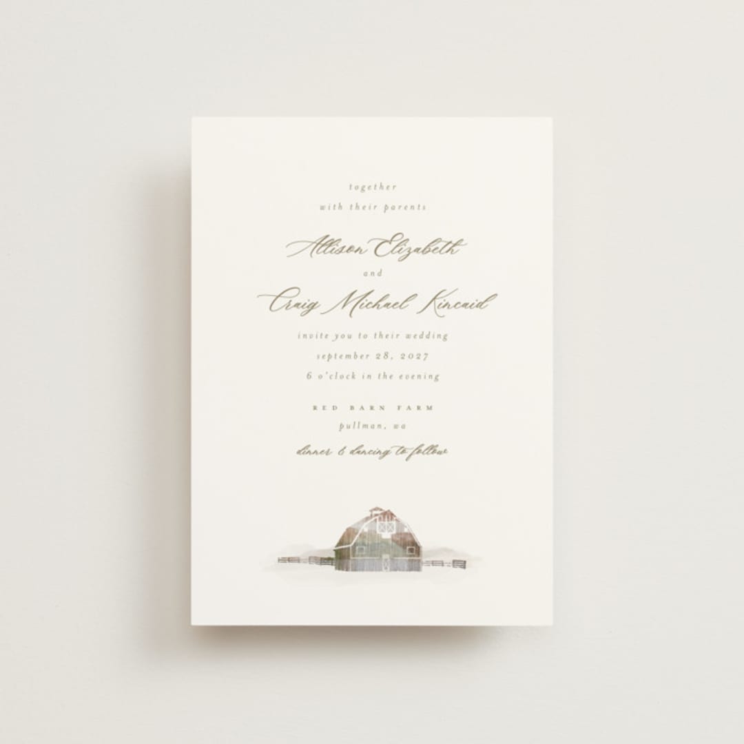 "Rustic Barn" - Wedding Invitations in Fawn by AK Graphics - Front