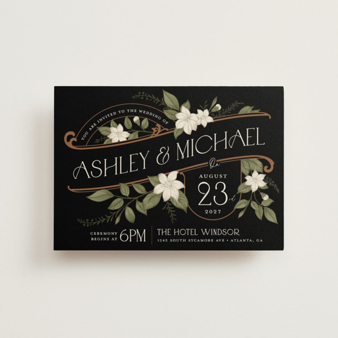 "Vintage Print" - Wedding Invitations in Licorice by GeekInk Design - Front