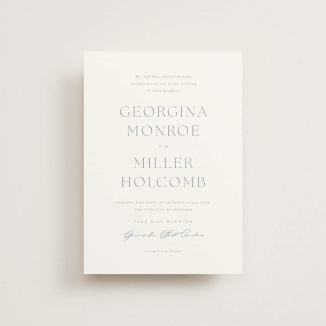 "Modern Air" - Wedding Invitations in Dusty Blue by Stacey Meacham - Front