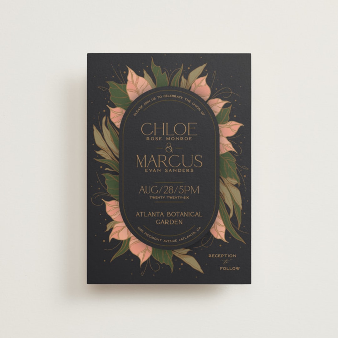 "Elegant Leaves" - Wedding Invitations in Slate by GeekInk Design - Front