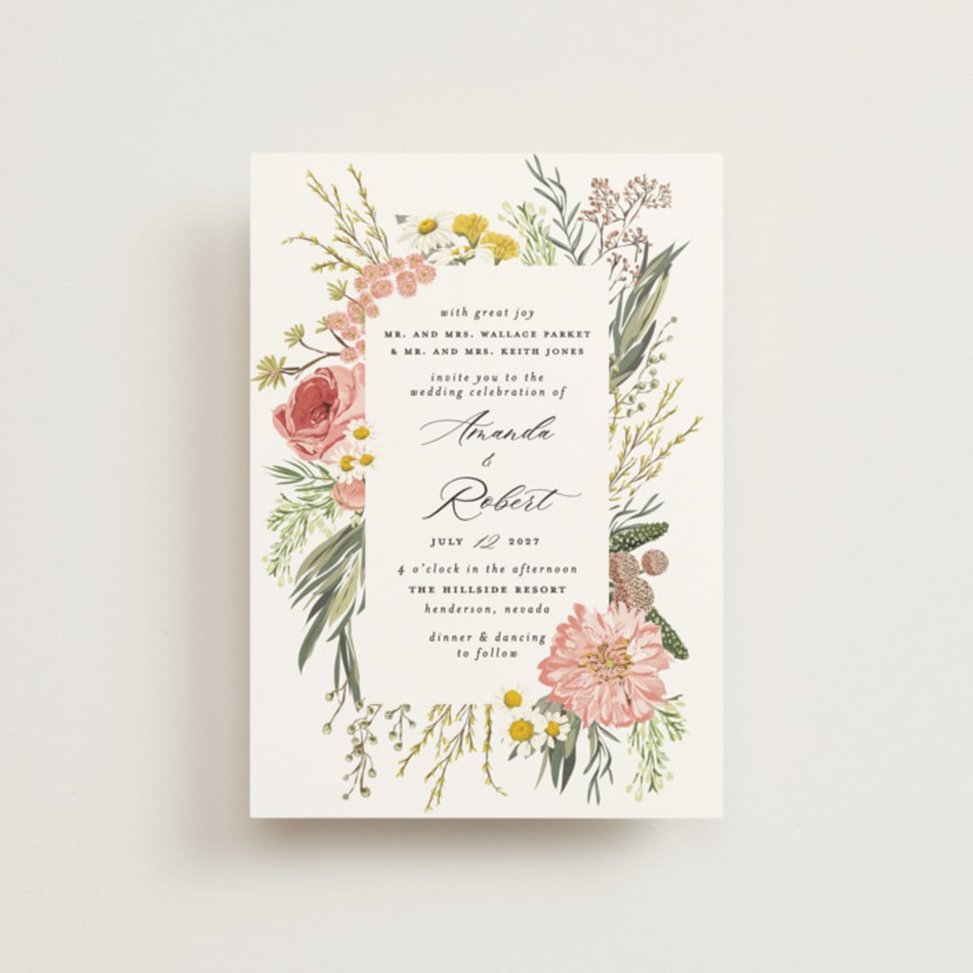 "Organic Florals" - Wedding Invitations in Blush by Susan Moyal - Front