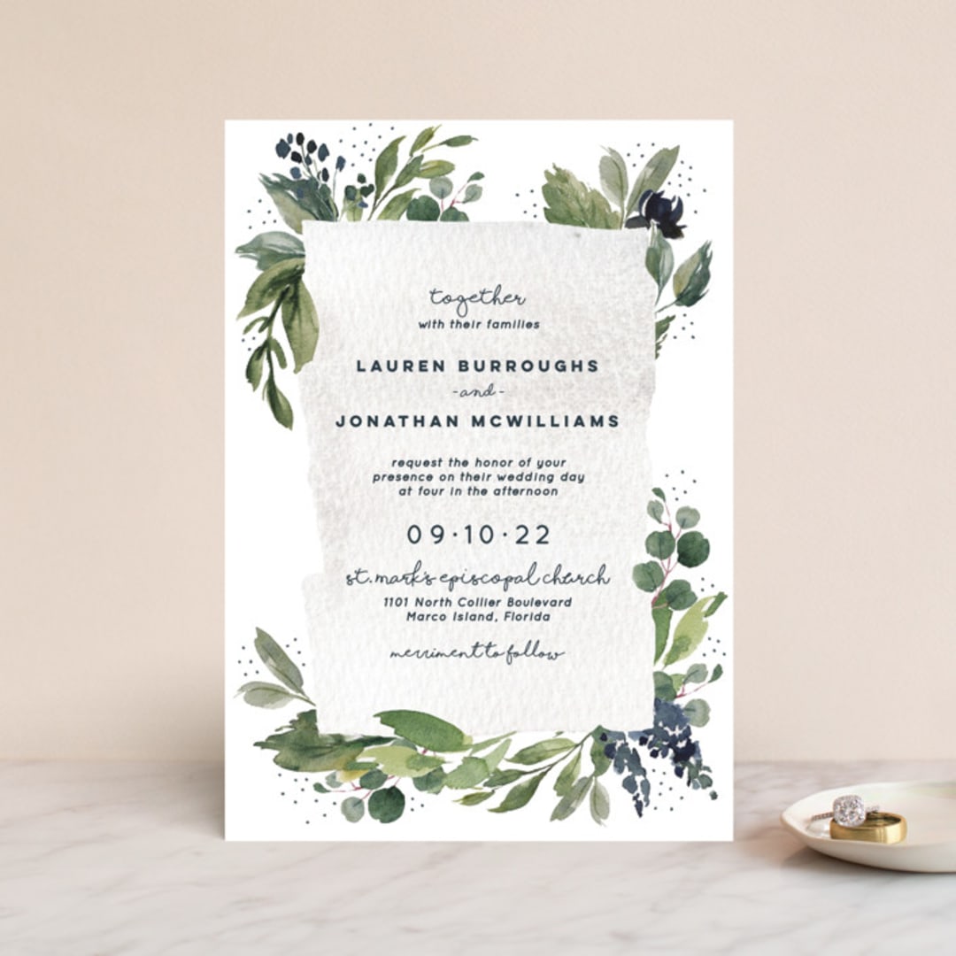 "Euca On A Whim" - Wedding Invitations in Navy by Palm Bridal - Front
