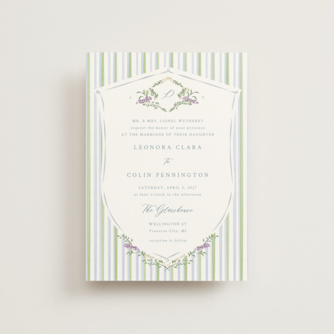 "Vintage Whimsy" - Wedding Invitations in Bluebell by Corinne Malesic - Front
