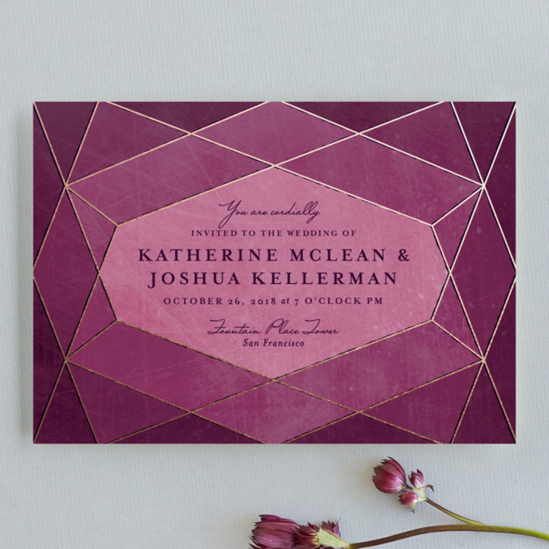 "Abstract Jewel" - Wedding Invitations in Amethyst by Rebecca Bowen - Front