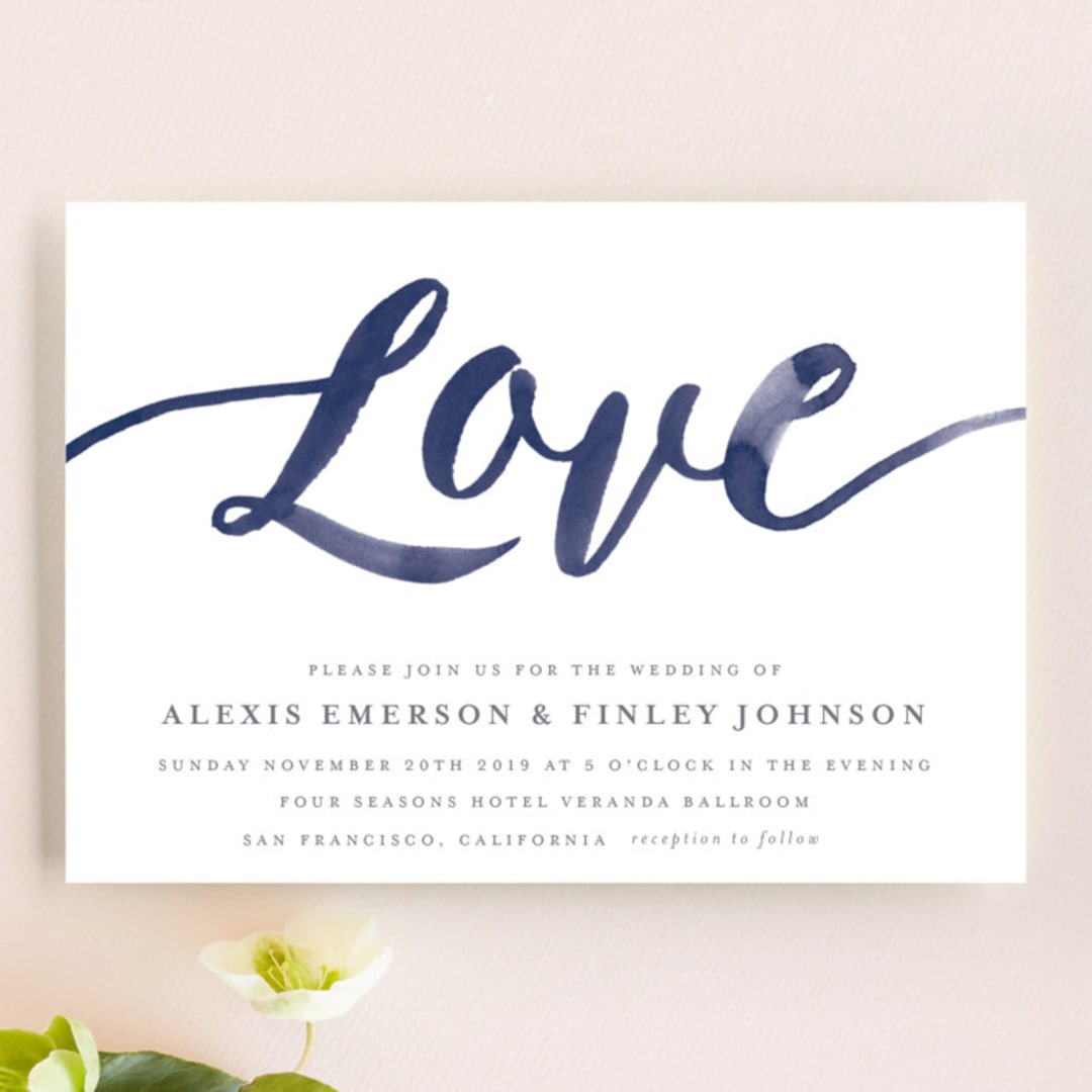 "Love" - Wedding Invitations in Navy by Shannon Chen of Four Wet Feet Studio - Front