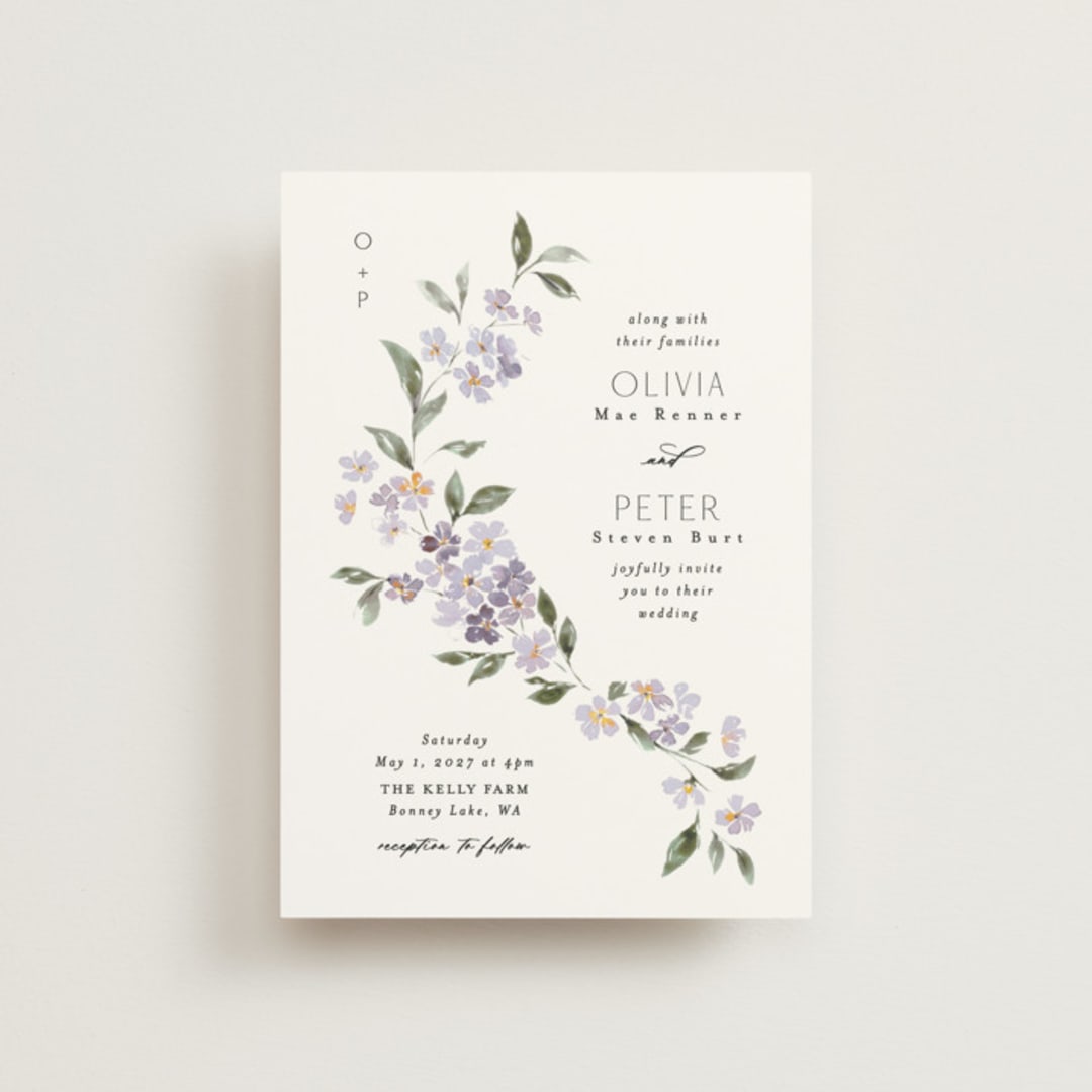 "Sweeping Vine" - Wedding Invitations in Periwinkle by Itsy Belle Studio - Front