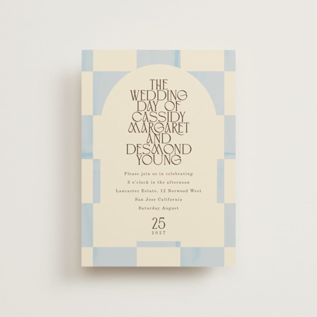 "Checker Wash" - Wedding Invitations in Ivory by Baumbirdy - Front