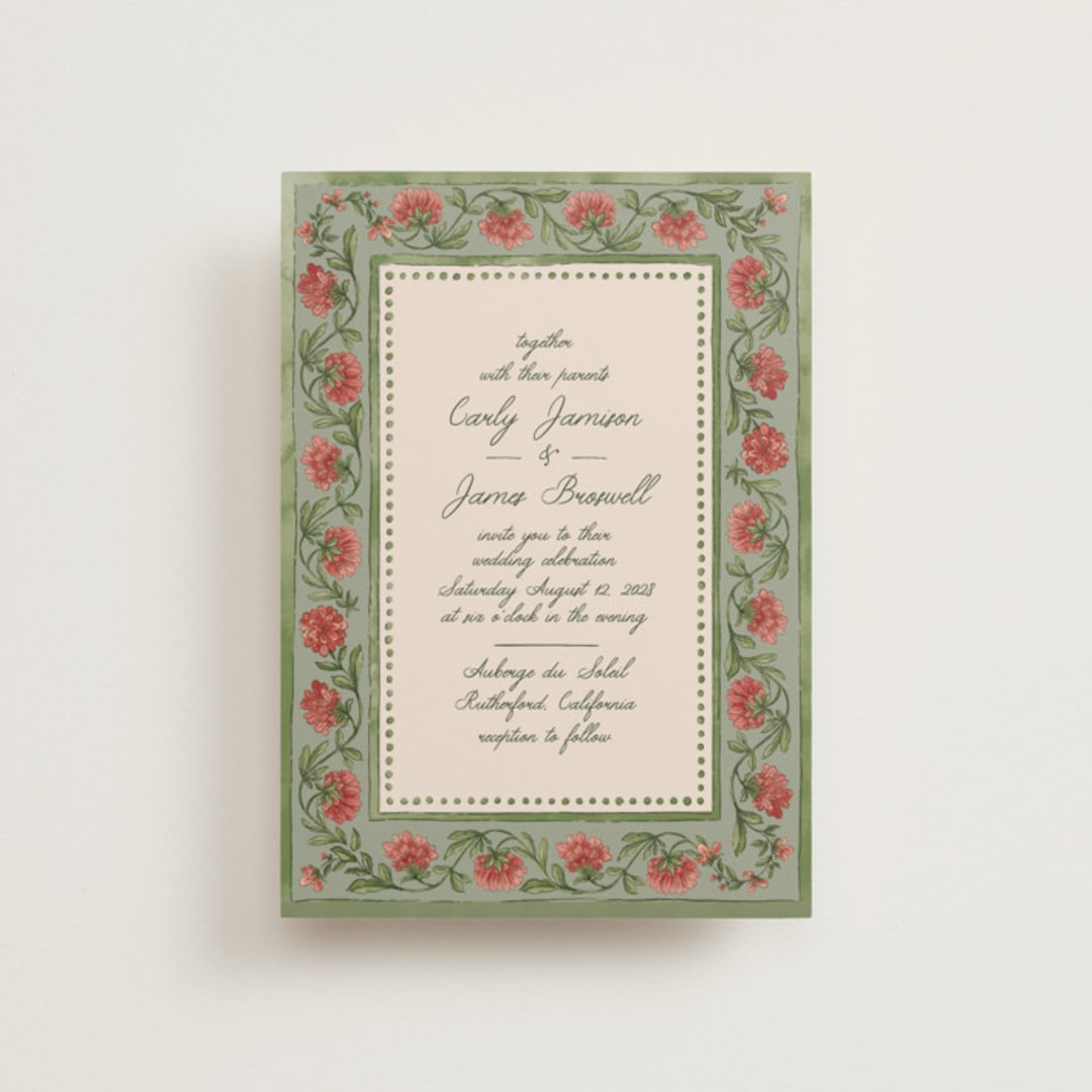 "Wedding Tapestry" - Wedding Invitations in Coral Fern by Chris Griffith - Front