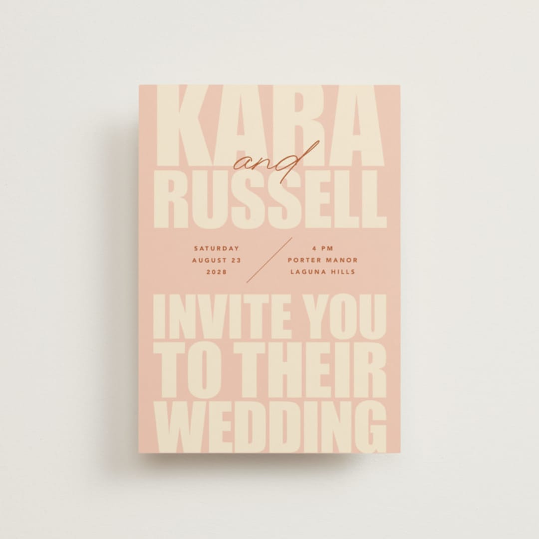 "Typographical Poster" - Wedding Invitations in Blush by Stacey Day - Front
