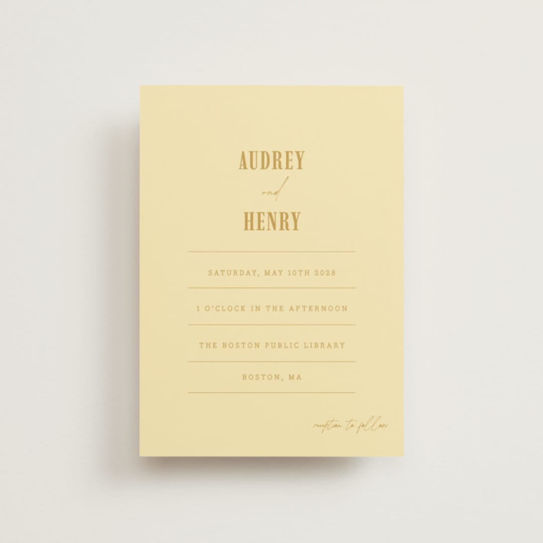 "Vintage Label" - Wedding Invitations in Butter by Nazia Hyder - Front