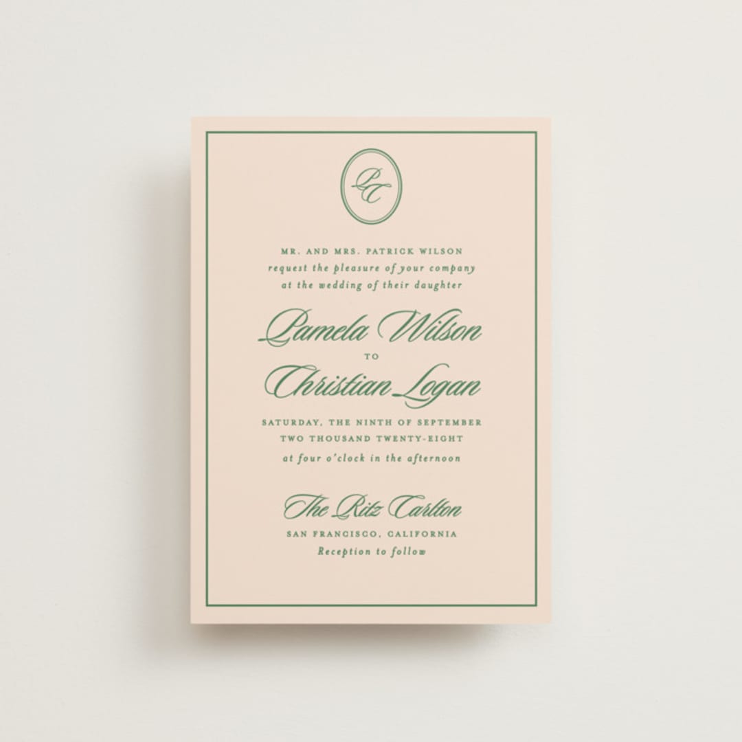 "Scripted" - Wedding Invitations in Emerald by Creo Study - Front