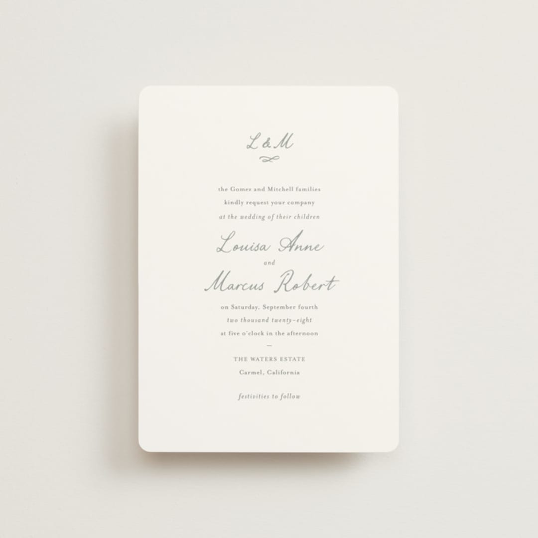 "signature monogram" - Wedding Invitations in Sage by Sara Hicks Malone - Front