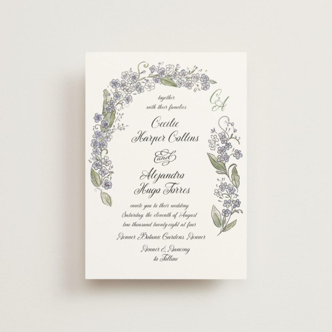 "Forget Me Nots" - Wedding Invitations in Violet by Jenna Holcomb - Front