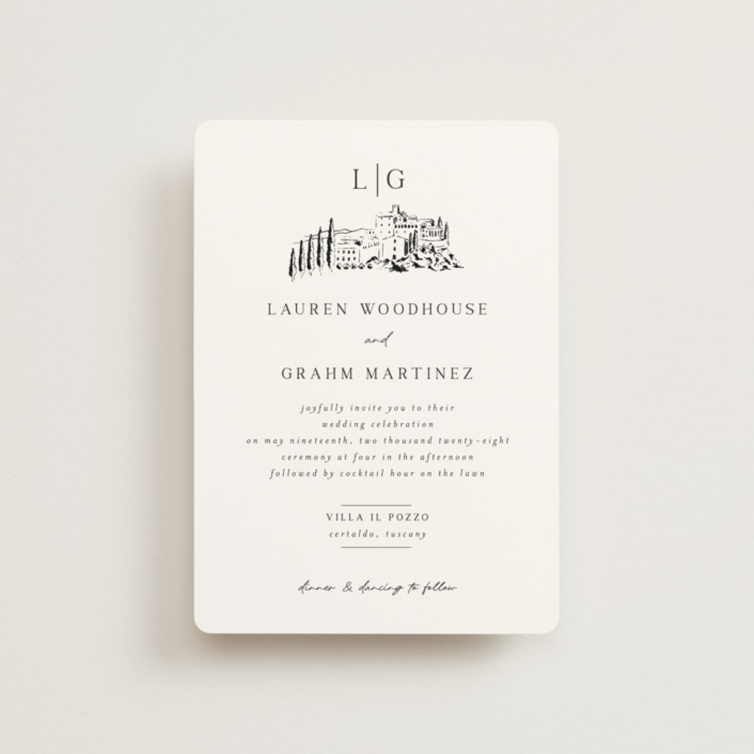 "Countryside Villa" - Wedding Invitations in Noir by Shiny Penny Studio - Front