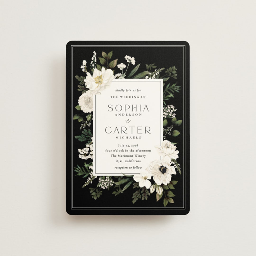 "Botanical Love" - Wedding Invitations in Black Tie by Susan Moyal - Front