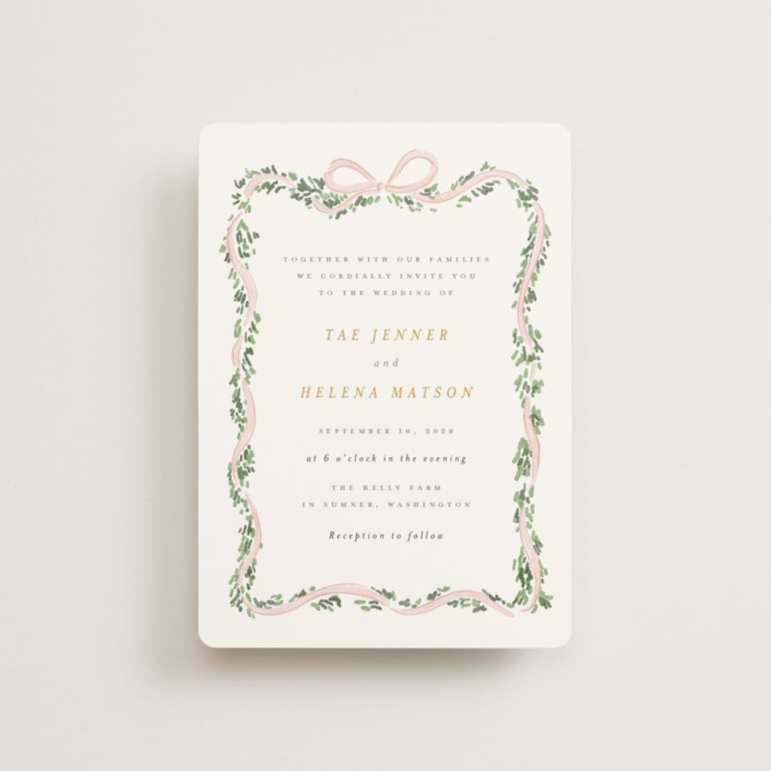 "Ribbonly Frame" - Wedding Invitations in Blush by Itsy Belle Studio - Front