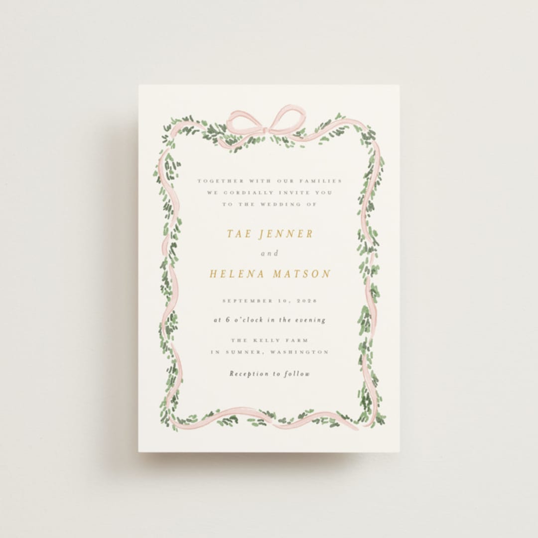 "Ribbonly Frame" - Wedding Invitations in Blush by Itsy Belle Studio - Front