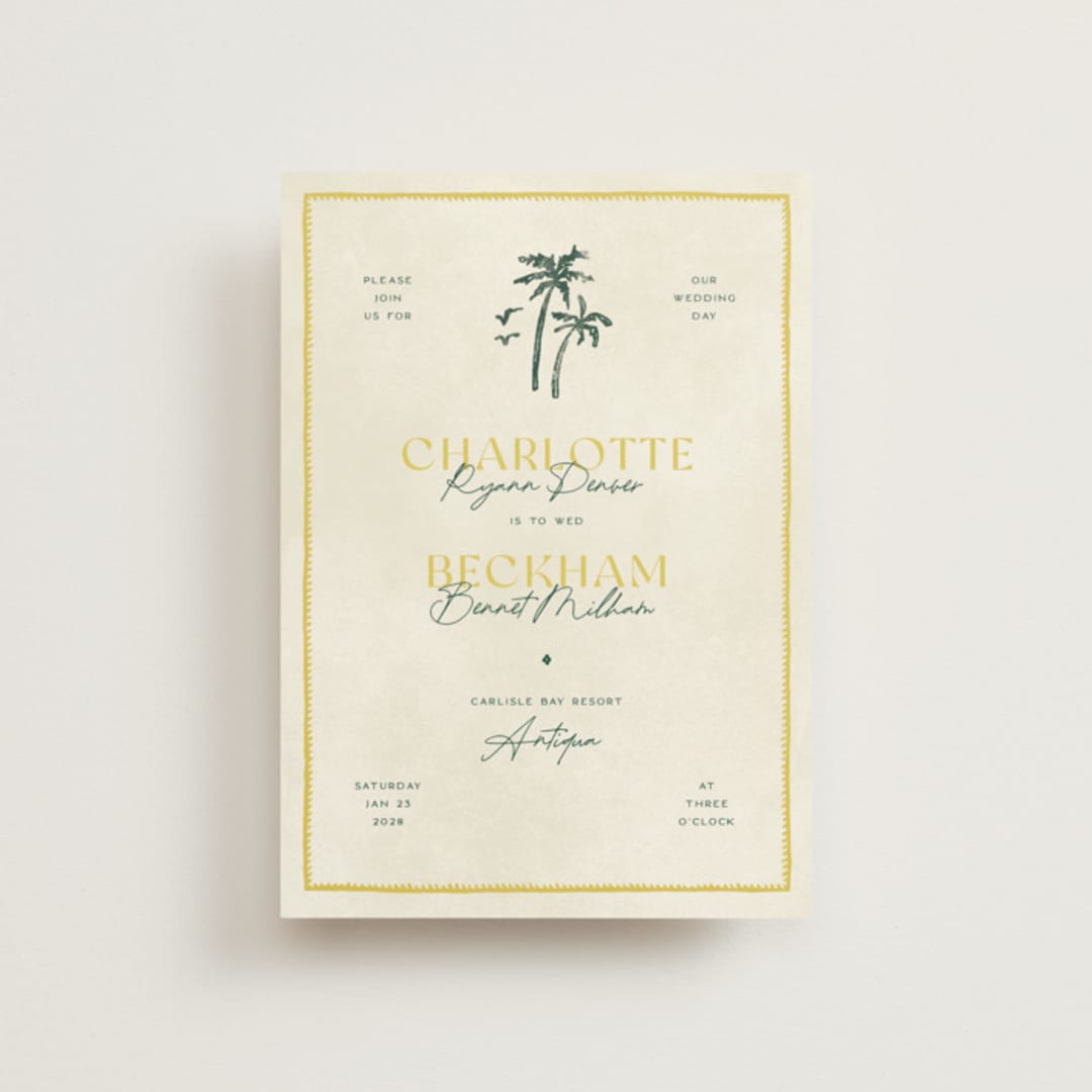 "Coastal Drift" - Wedding Invitations in Caribbean Citrus by Pixel and Hank - Front