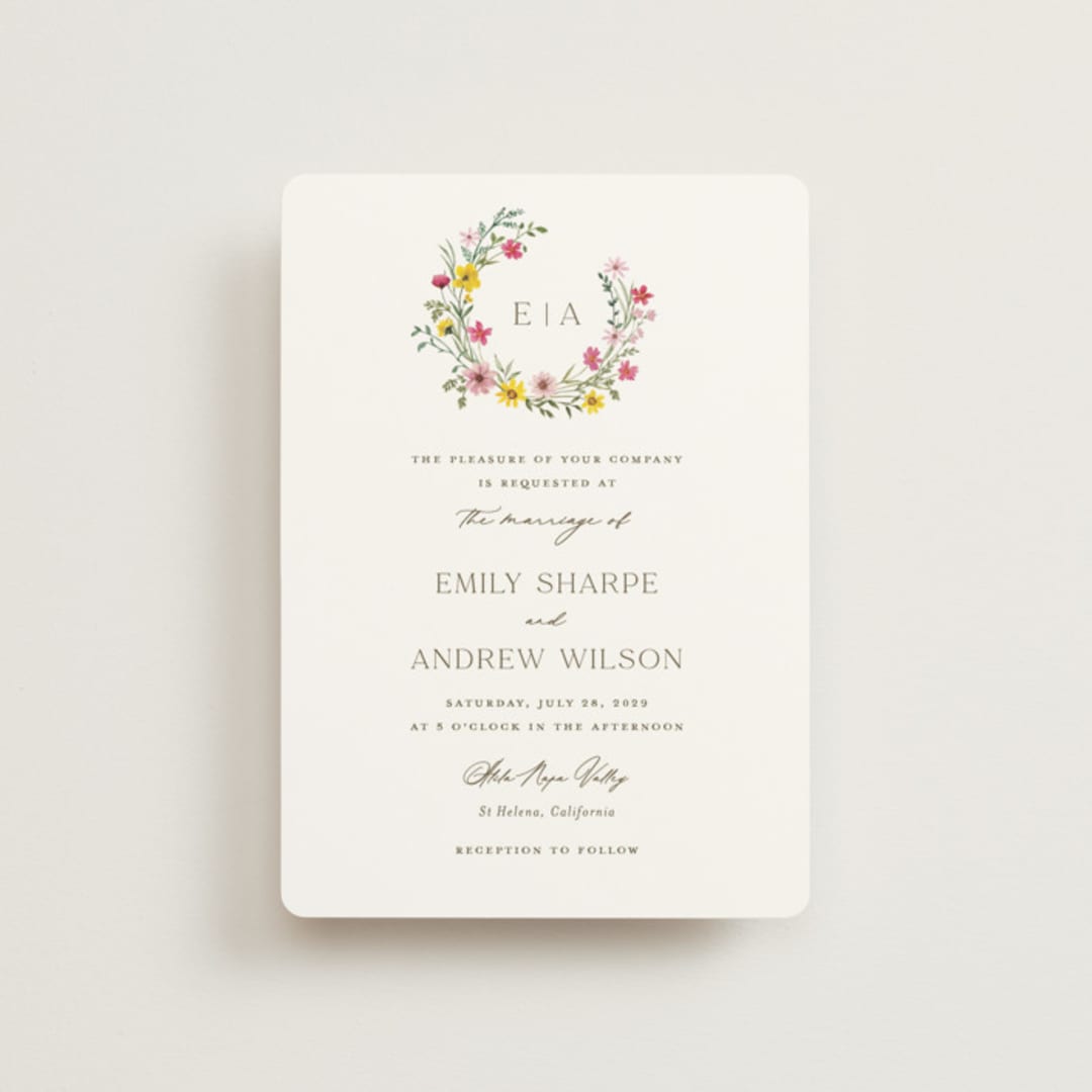 "Wildflower wreath" - Wedding Invitations in Peony by Yaling Hou Suzuki - Front