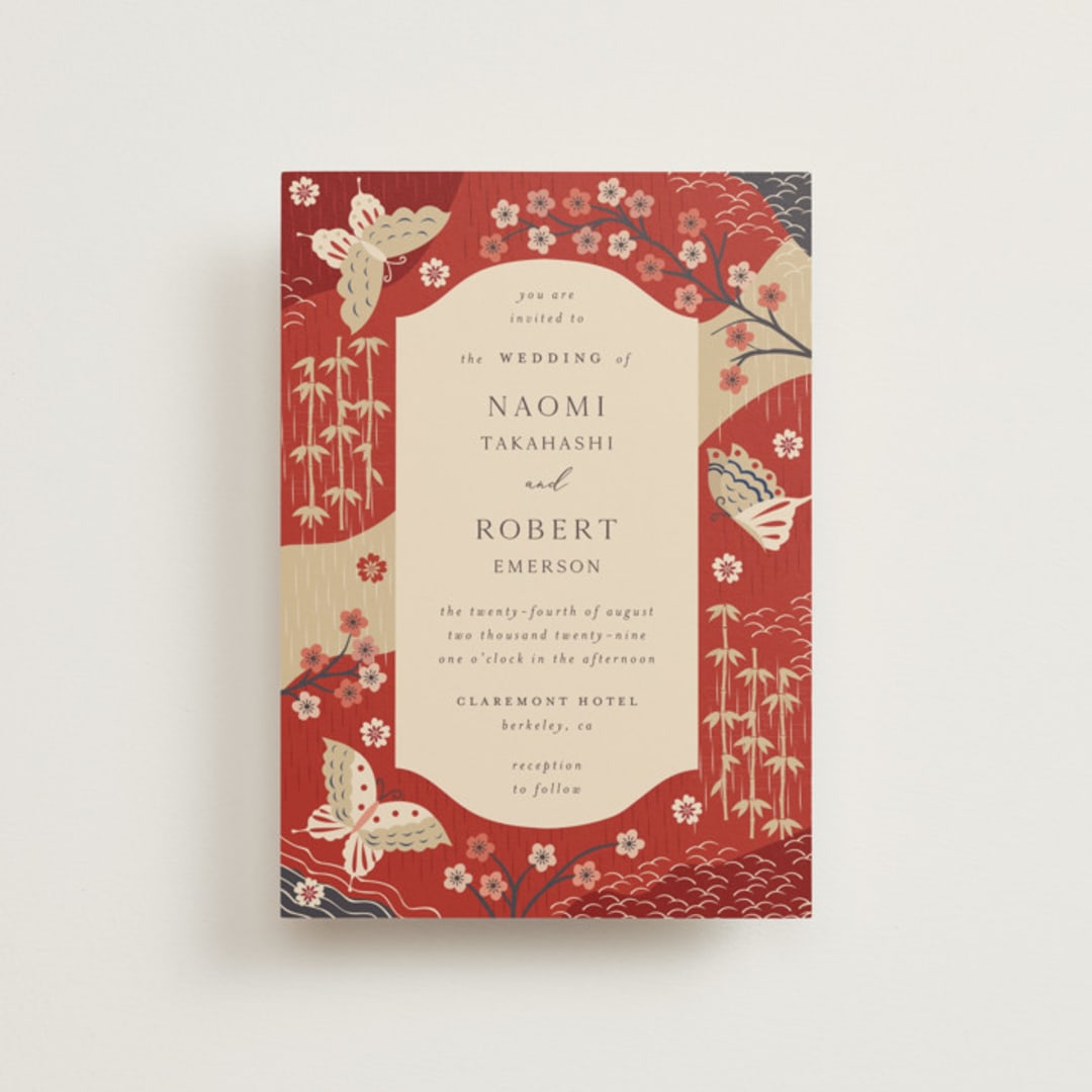 "Japanese Textile" - Wedding Invitations in Rose by Jennifer Holbrook - Front