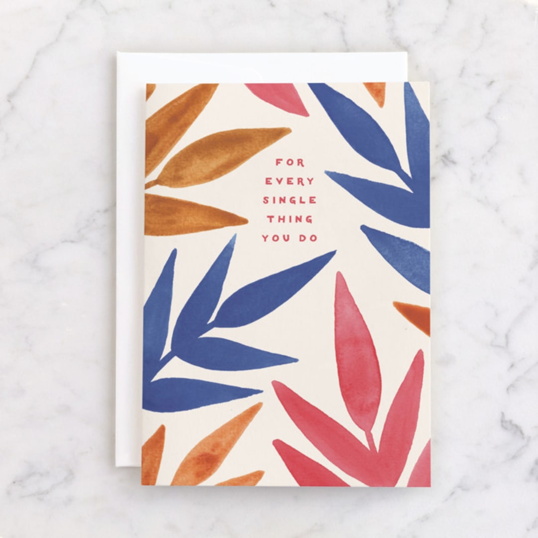 "Bold Painted Leaf" - Single Greeting Cards in Navy by Katharine Watson - Front