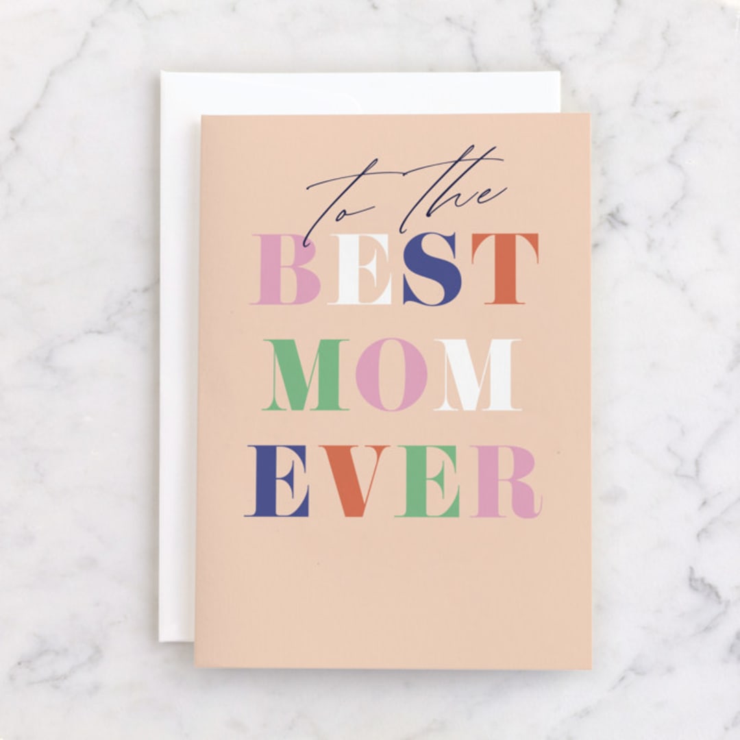 "To the Best Mom" - Single Greeting Cards in Peach by Pixel and Hank - Front