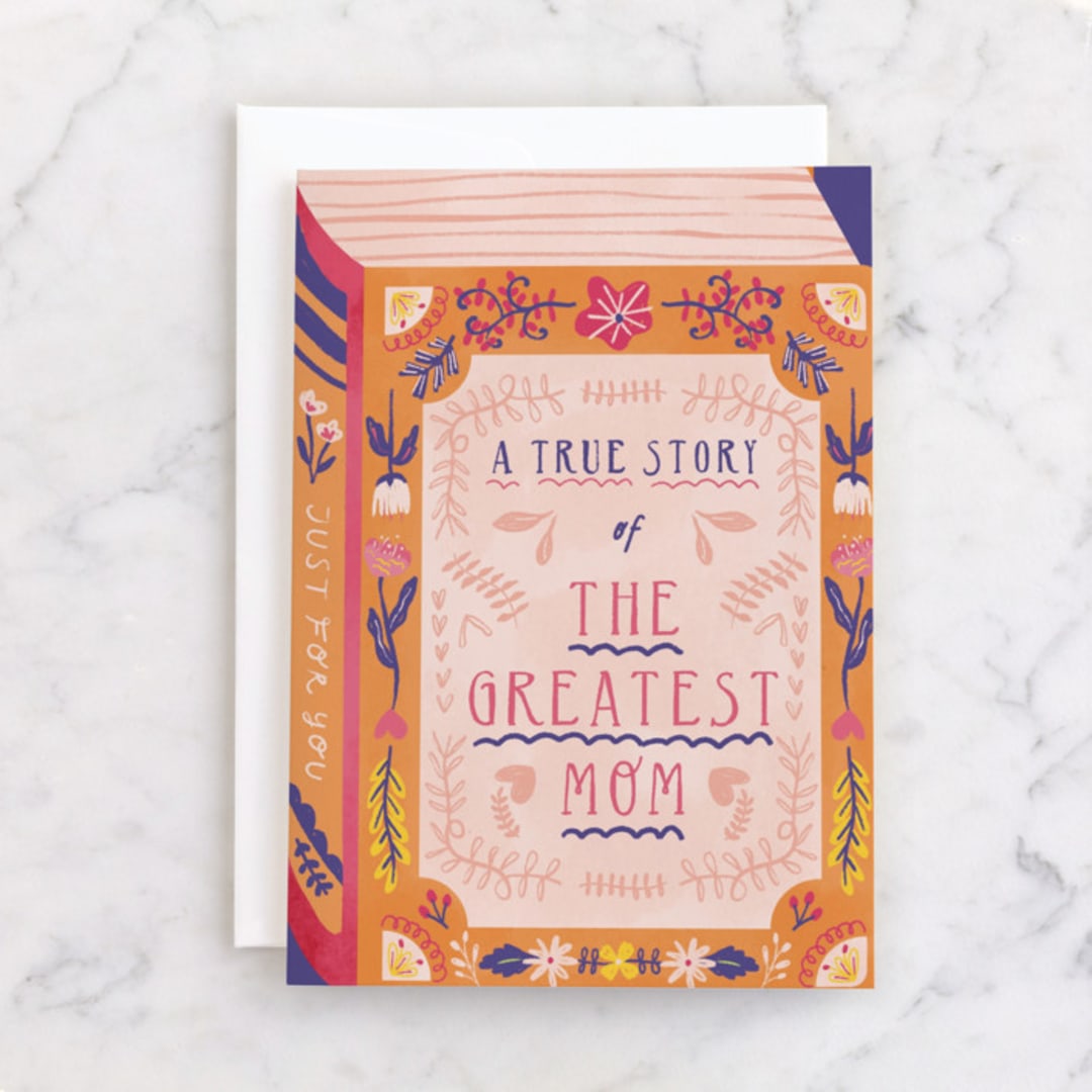 "The Greatest Book of History About Mom" - Single Greeting Cards in Peach by Kartika Paramita - Front