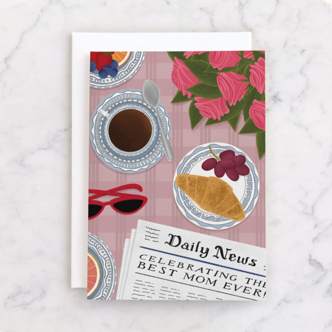 "Bonjour" - Single Greeting Cards in Burnt Rose by Jessie Burch - Front