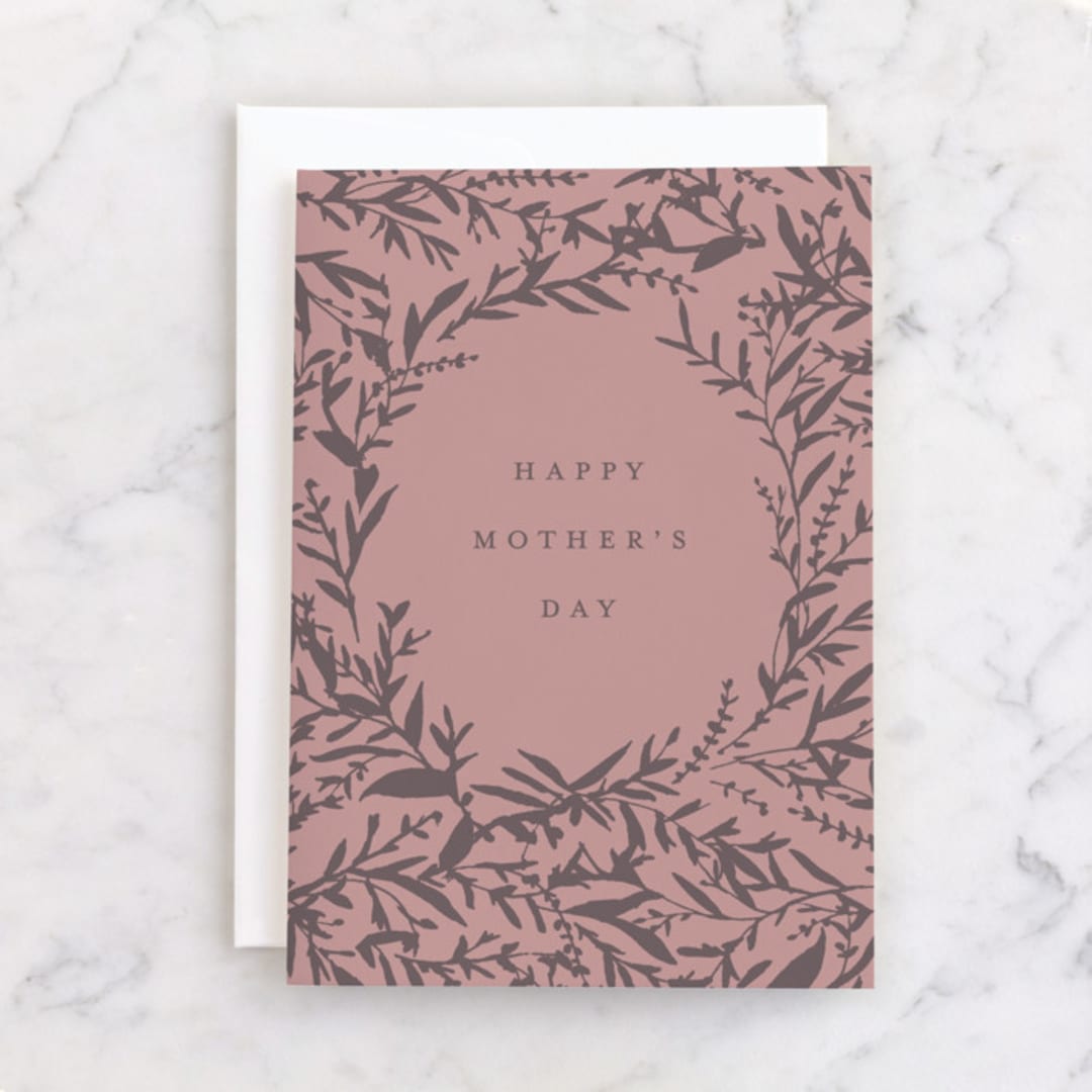 "Wreath Wish" - Single Greeting Cards in Blush by Amy Kross - Front