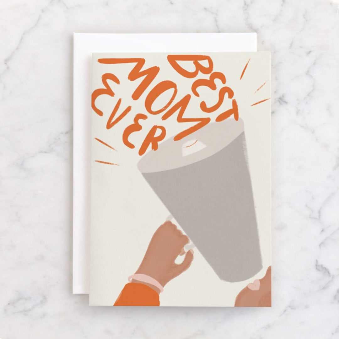 "Shout Out" - Single Greeting Cards in Apricot by Gwen Bedat - Front