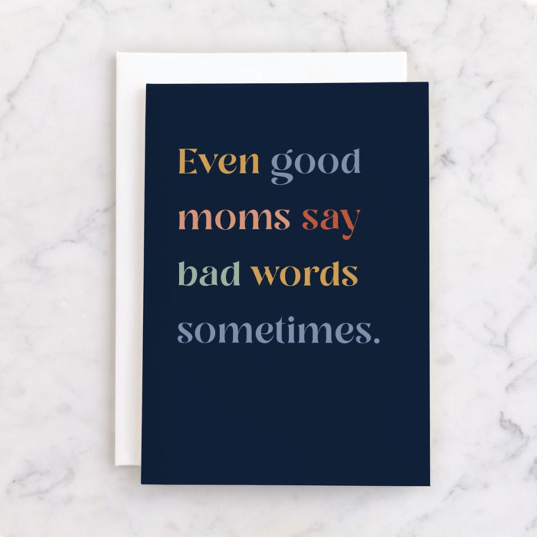"Good Mom Bad Words" - Single Greeting Cards in Navy by Pixel and Hank - Front