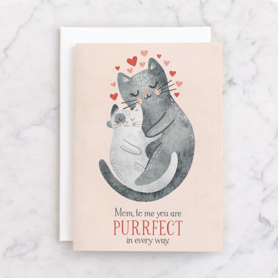 "Purrfect Mom" - Single Greeting Cards in Blush by Noonday Design - Front