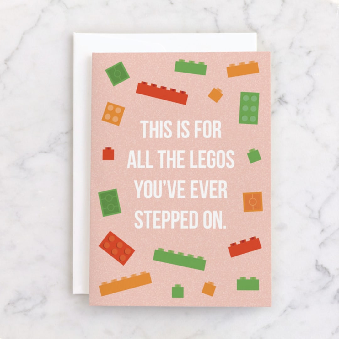 "Legos" - Single Greeting Cards in Carnation by Adelyn T. - Front