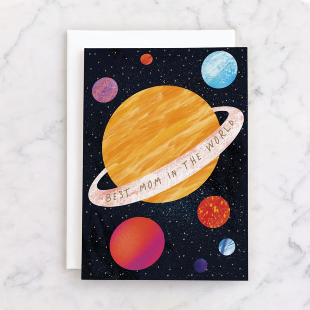 "Best mom in the world" - Single Greeting Cards in Sun by Alexandra Dzh - Front
