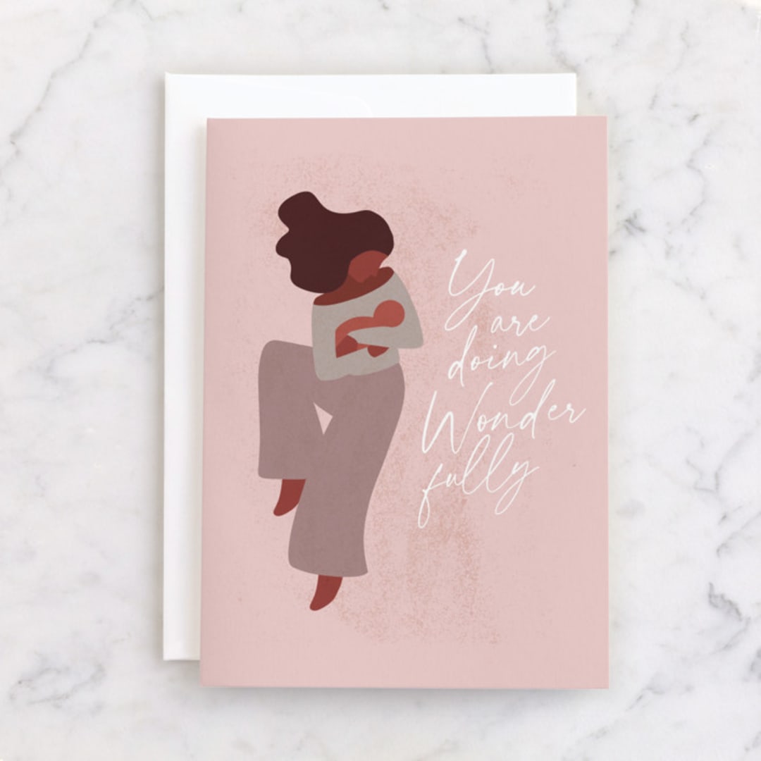 "Cuddle" - Single Greeting Cards in Blush by Dani Lugato - Front
