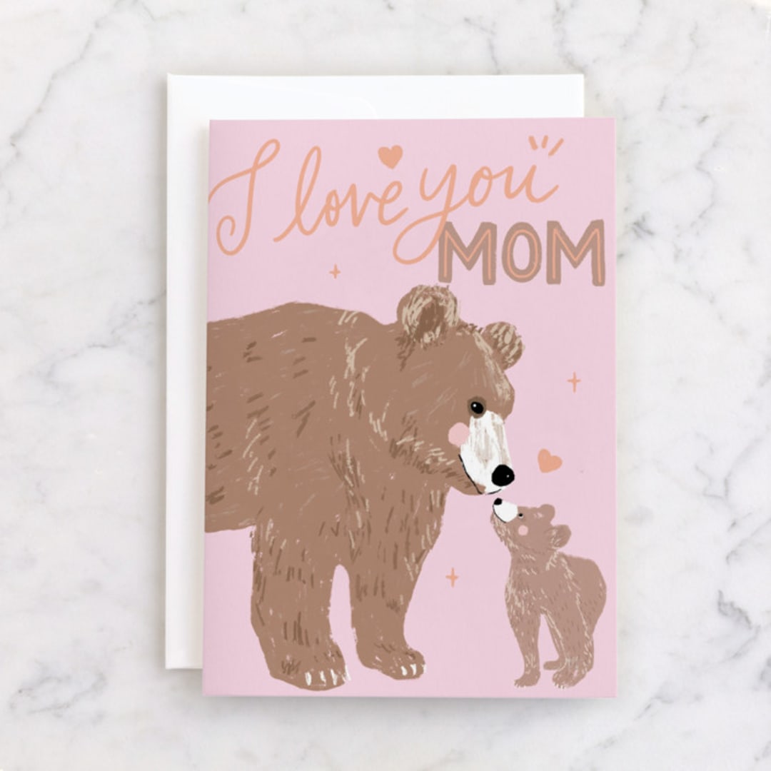 "mom & baby bear" - Single Greeting Cards in Blush by Cass Loh - Front