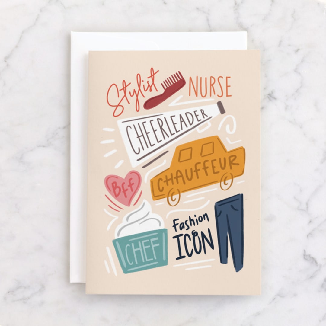 "Mom Names" - Single Greeting Cards in Cream by JeAnna Casper - Front