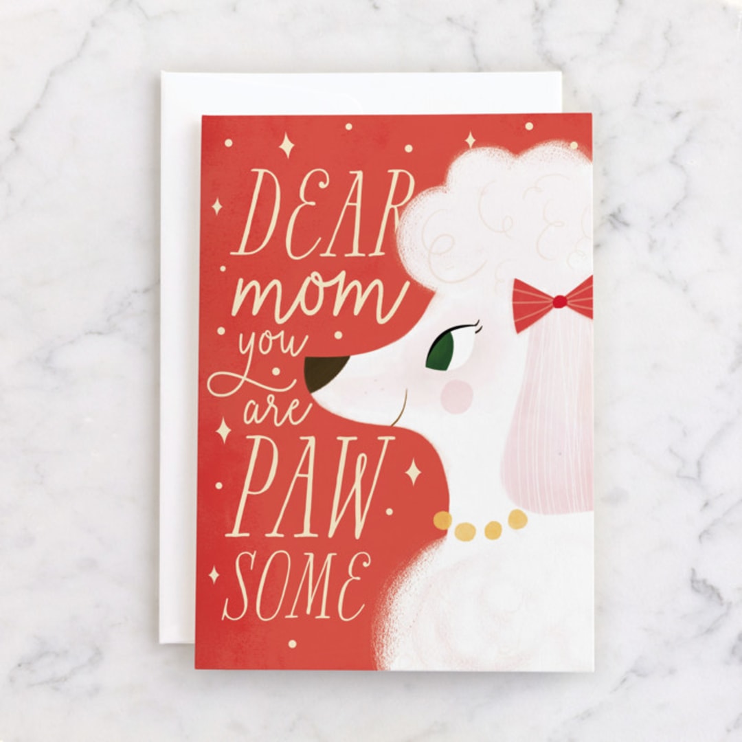 "Pawsome mom" - Single Greeting Cards in Tomato by Sabrin Deirani - Front