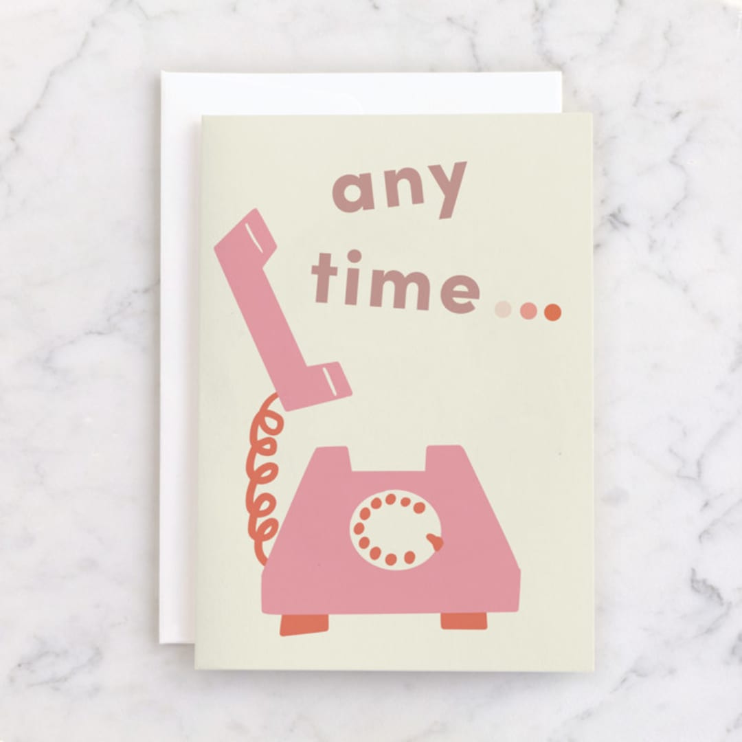 "Rotary Phone" - Single Greeting Cards in Poppy by Morgan Kendall - Front