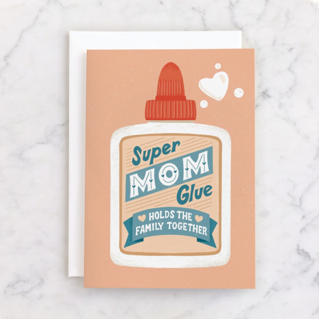 "Super Mom Glue" - Single Greeting Cards in Glue by Jess Miller Draws - Front