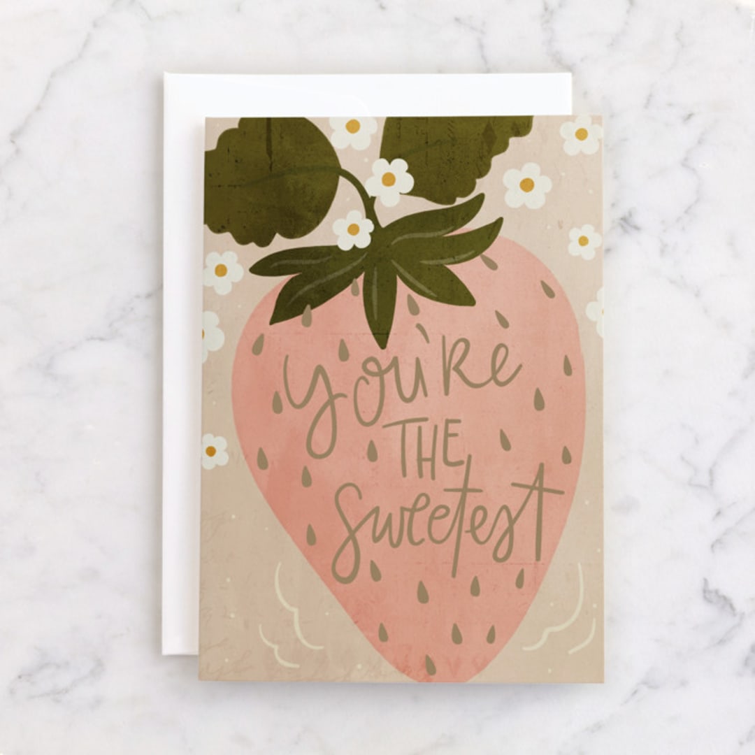 "Sweet As Strawberry" - Single Greeting Cards in Blush by Vera Lim - Front
