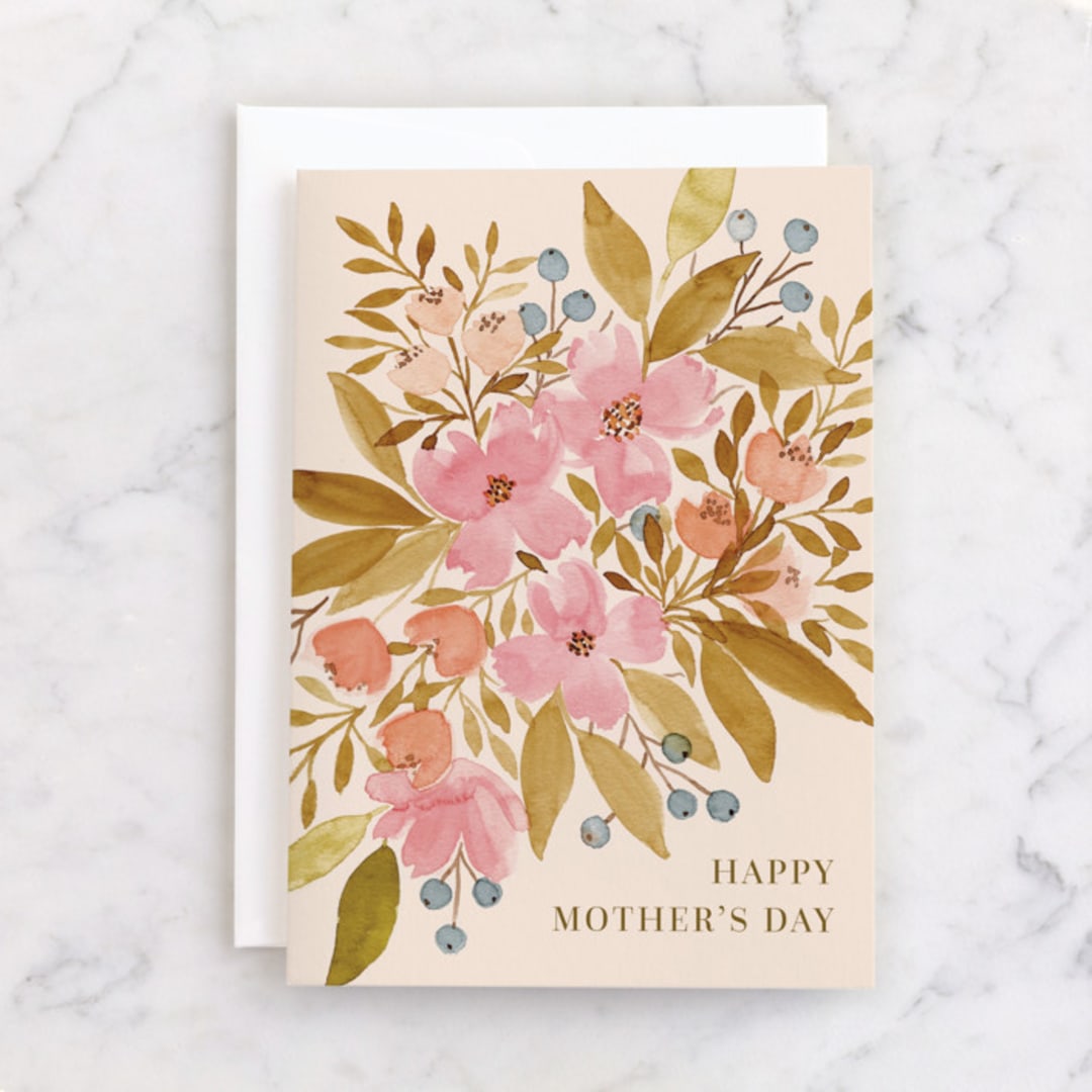 "Watercolor Floral" - Single Greeting Cards in Marigold by Lauren Jinhee - Front