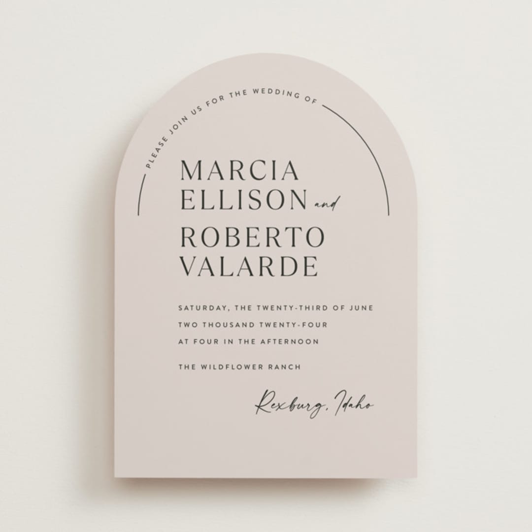 "Overjoyed" - Wedding Invitations in Almond by Jill Means - Front