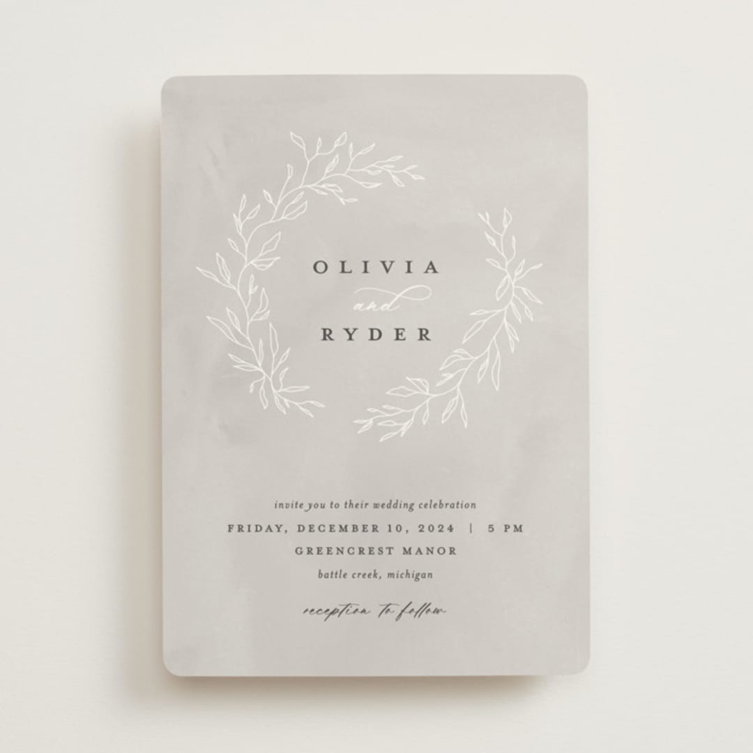 "Abundant Wreath" - Wedding Invitations in Fog by Pixel and Hank - Front