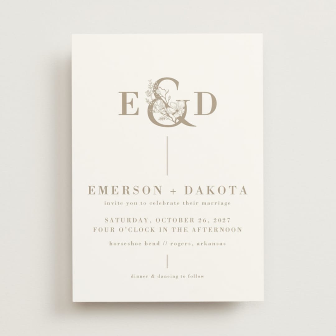 "Floral Ampersand Monogram" - Wedding Invitations in Toffee by Amanda Day - Front