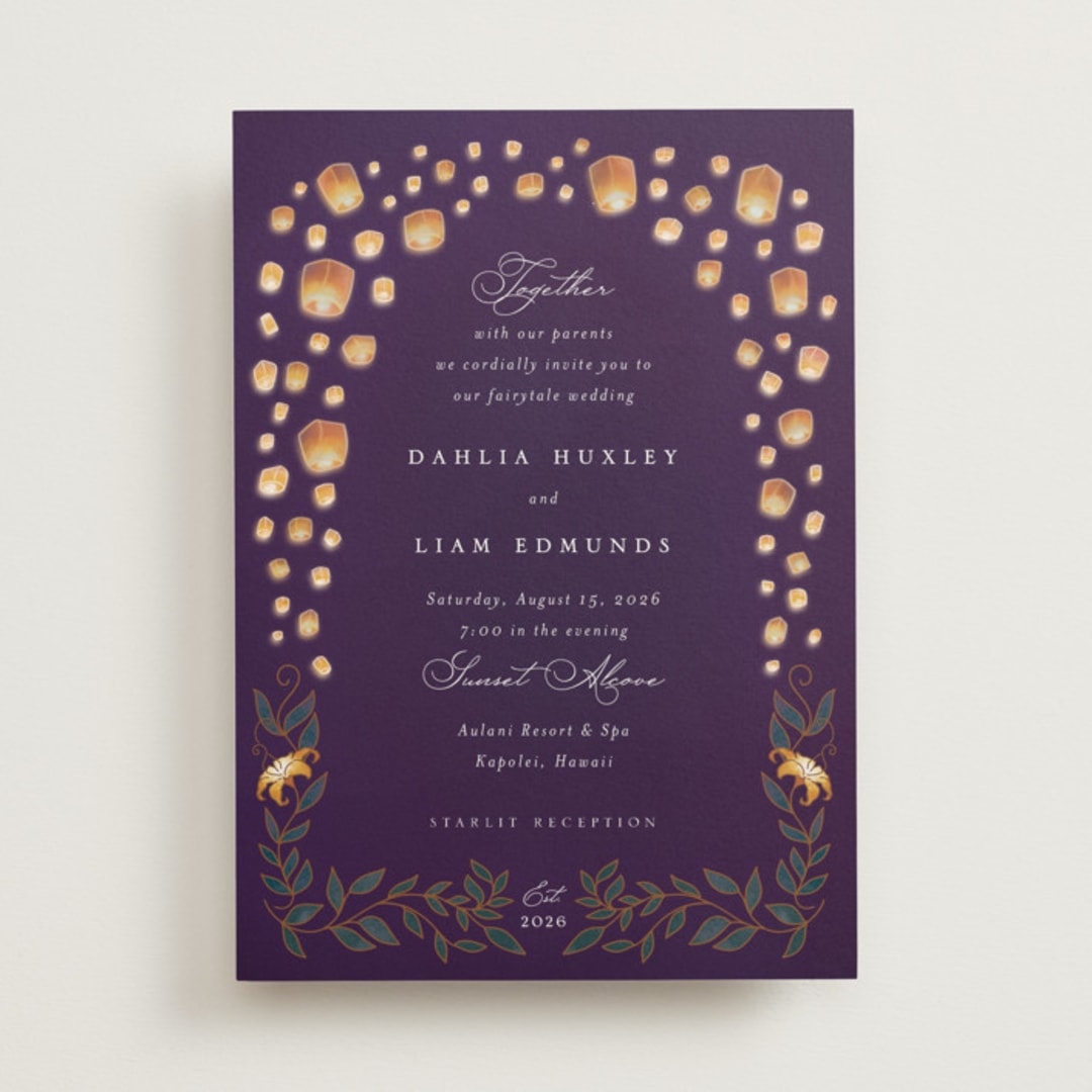 "Disney's Tangled Lanterns" - Wedding Invitations in Twilight by Simona Camp - Front