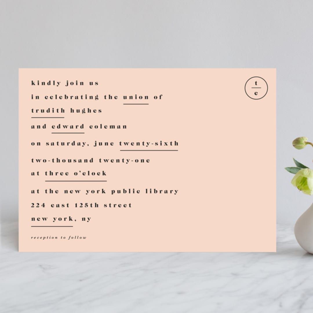 "New York" - Wedding Invitations in Blush by Nazia Hyder - Front